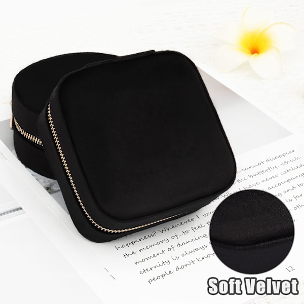 Mini Rejse Smykkeskrin i Fløjl med Spejl, Rejse Smykkeopbevaring Organizer, Lille Smykke Organizer Opbevaring til Ringe Øreringe Halskæder Armbånd Black