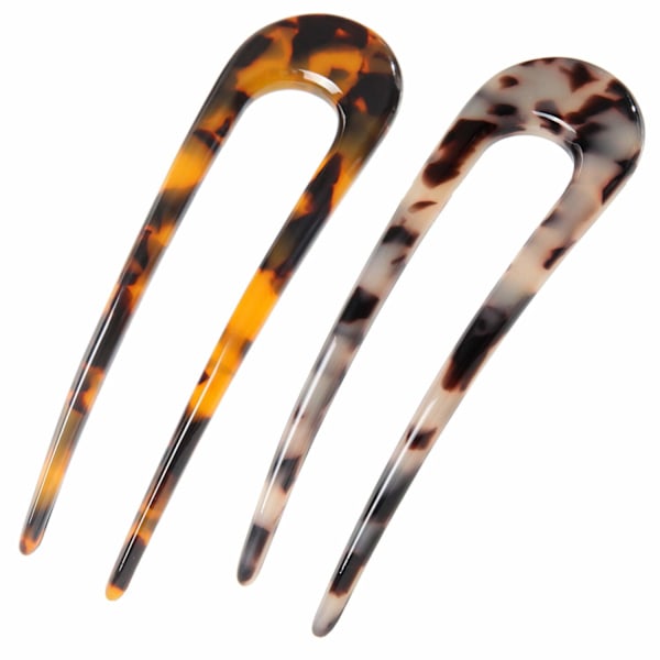 2-Pack French Style Cellulose Acetate Tortoise Shell U-Shaped Hairpins Hairpins 2-Pronged Set Chignon Pin Festival