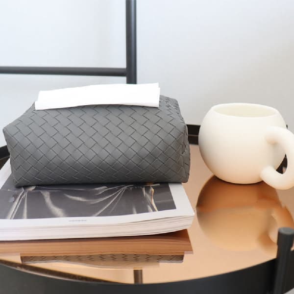 1. Vævet læder tissueboks Chic bilpapirholder Black