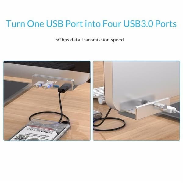 USB 3.0-hub – 4 porter – smart lading – aluminium – sølv