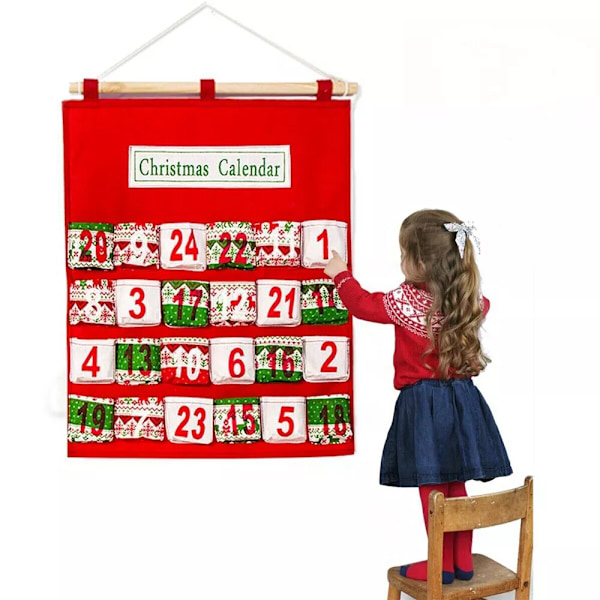 Christmas Advent Calendar 24days Bag FeltHanging Countdown Pocket Xmas Tree