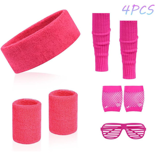 80-luvun neonväriset juhla-asusteet, 1980-luvun retro teemajuhlien koristelu asu naisille tytöille lasien kanssa - Ruusunpunainen With glasses - Rose Red One size