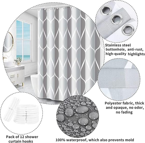 Bruseforhæng 180 x 180 cm 100 % polyester med ringe, antimug