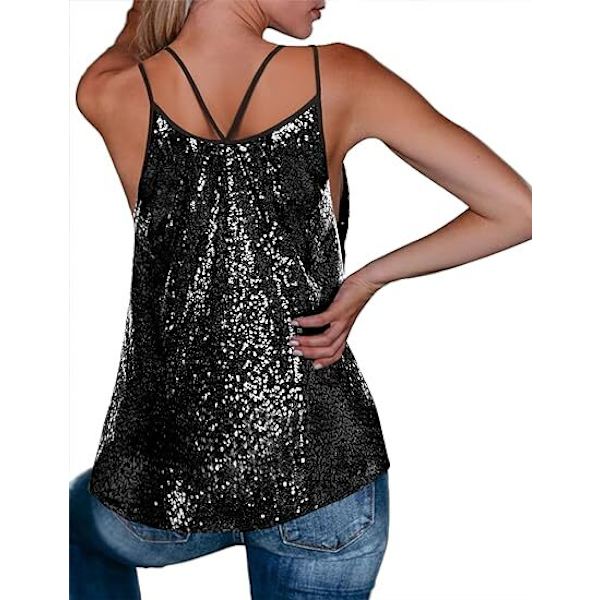Ærmeløs glitrende camisole-vest til kvinder, sort black S