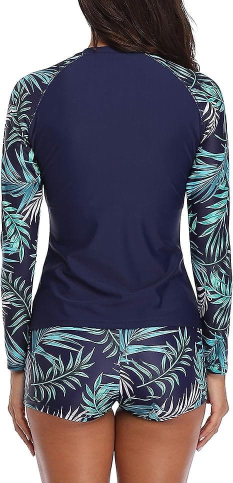 Todelt udslætbeskyttelse til kvinder, langærmet badedragtstop med boyshorts Coconut Tree M