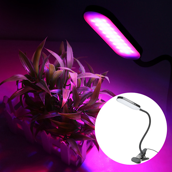5W Säädettävä LED Kasvivalo puristimella vihannesten ja kukkien kasvatukseen, musta