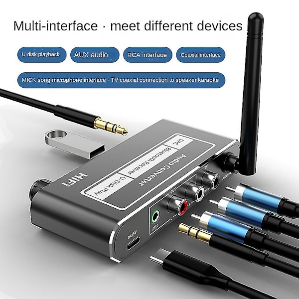 Trådløs HiFi DAC-konverter Bluetooth 5.2 Modtager Lyd Koaksial Til R/L 3,5 mm Aux-adapter Med U Disk -SZCN