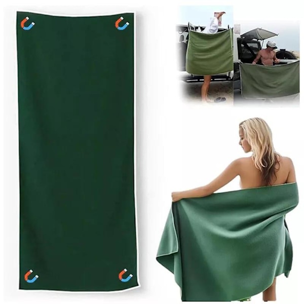 Multifunksjonelt Magnetisk Badehåndkle for Utendørsbruk Mikrofiber Hurtigtørkende Reise Camping Green