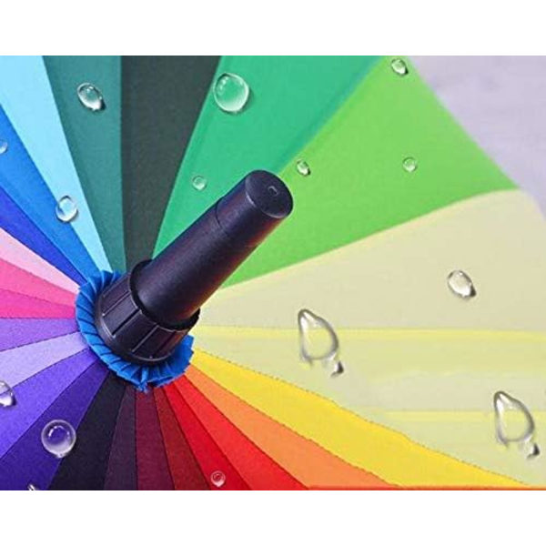 24 Ribber Stor Parasoll Mote Lang Håndtak Rett Anti-UV Sol/Regn Stokk Parasoll KS07Rainbow