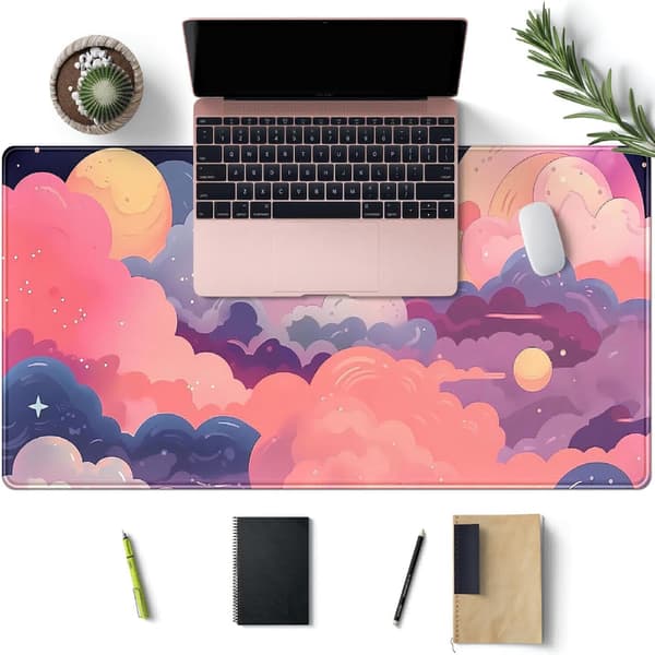 Søt skrivebordsmatte Kawaii Sky Rosa Lilla Skrivebordsunderlag Anime Musematte 80x40cm Stor Full Skrivebords Gaming Musematte Bærbar PC C