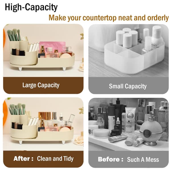 Bordplade Makeup Organizer, Roterende Makeup Organizer til Toilettet, Stor Kapacitet, Kosmetisk Displayboks med Makeupbørsteholder White
