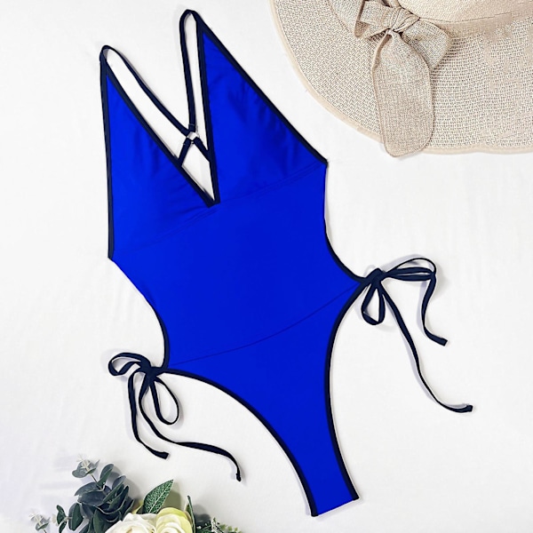 Badedragt til Kvinder Strand Bodysuit Badedragt Strop Bikini Badedragt Kvinder Rygløs Badedragt Ensfarvet Bikini Kvinder Badedragter Blå Blue M