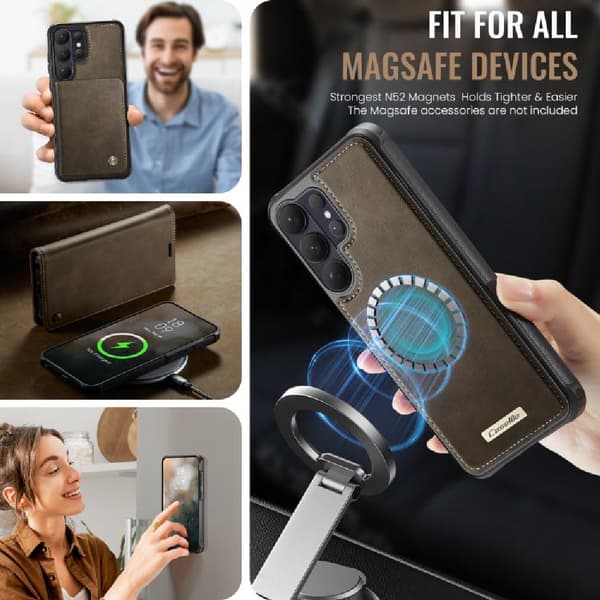 Magnetisk RFID-blokerende læderetui til Samsung Galaxy S26 Ultra 5G[ZHE] Coffee
