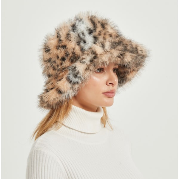 Fuzzy Bucket Hat för kvinnor Vintervarm pälshatt