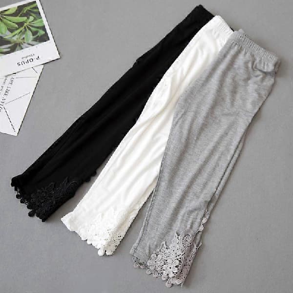 Blonde-strikkede slanke capri-leggings, afslappede korte leggings til forår og sommer, dametøj sort L black