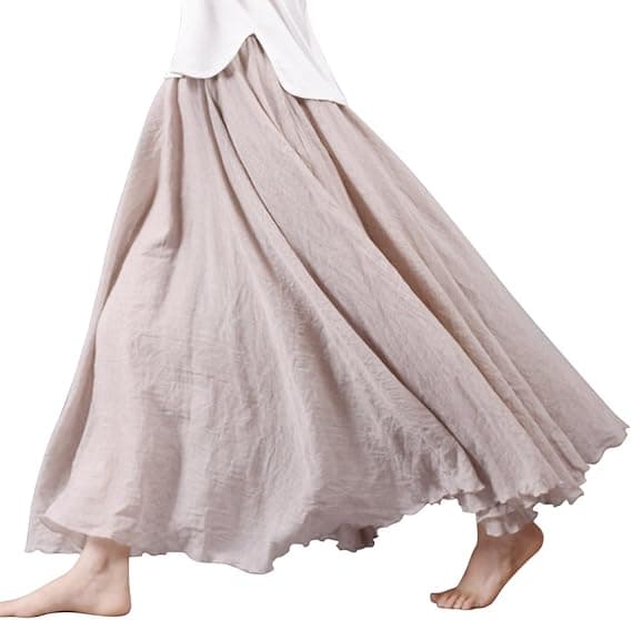 Elastisk midje lang flytende bohemsk bomull uformelt maxiskjørt for kvinner og jenter, beige beige 95CM