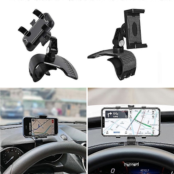 Biltelefonholder Dashbord GPS-feste 360 Graders Roterbar Svart