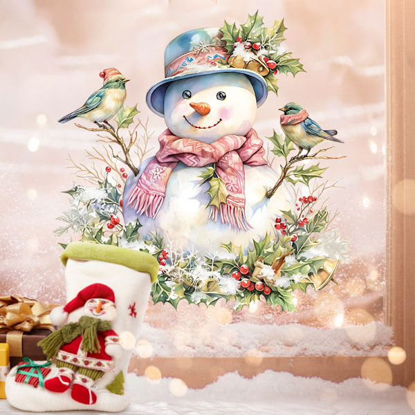 Christmas snowman scarf glass window stickers restaurant scene layout static stickers Christmas decoration window decoration Christmas party supplies