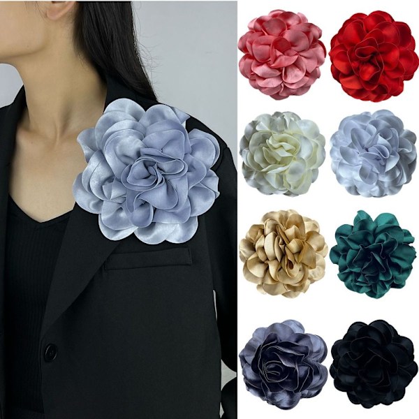Stor Blomst Brosche Mode Fransk Badge Satin Dekorativ Nål Green