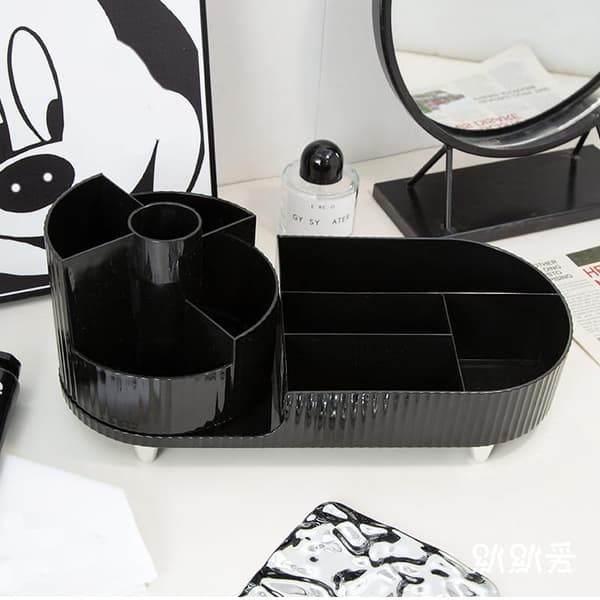 Bordplade Makeup Organizer, Roterende Makeup Organizer til Toilettet, Stor Kapacitet, Kosmetisk Displayboks med Makeupbørsteholder Black