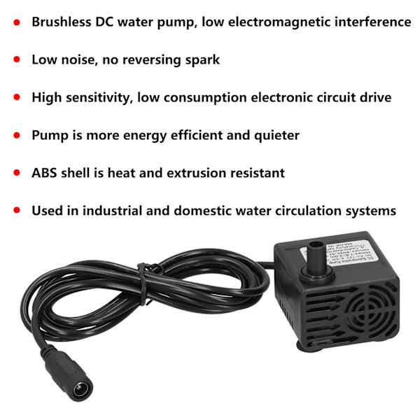 Vesipumppu Harjaton Hiljainen Uppoasennettava Pumppu Kiertoyksikkö 1,2 Metrin Nostokorkeus 500L/H 12V 5W