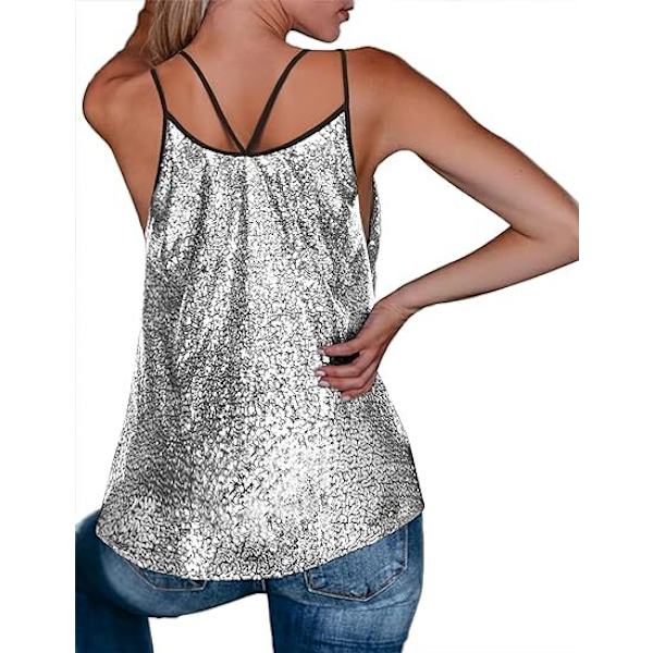 Ærmeløs glitrende camisole-vest til kvinder, sølv silver L