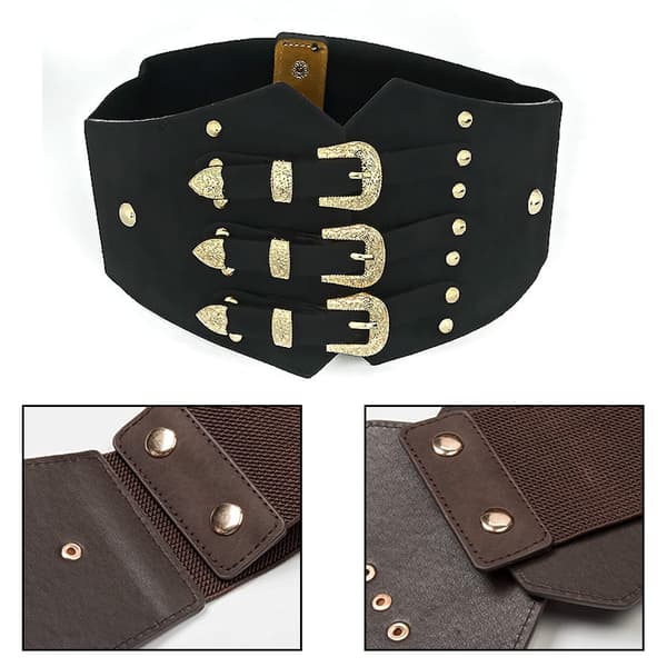 Dame læderbæltekrog med spænde og bredt taljebælte black 73cm