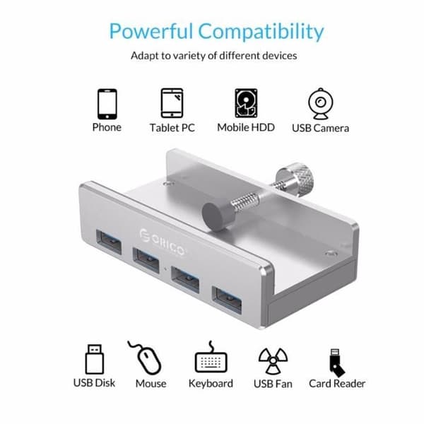 USB 3.0-hub – 4 porter – smart lading – aluminium – sølv