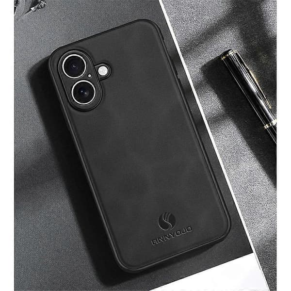ANNYOJO Kompatibelt etui til iPhone 17 PU-læder + PC + TPU Anti-dråbe telefoncover (sort)