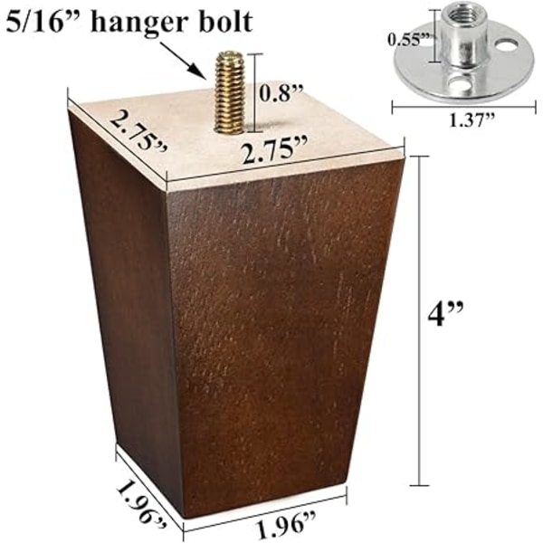 4 kpl 10 cm puuhuonekalujalat sohvanjalat, neliönmuotoiset
