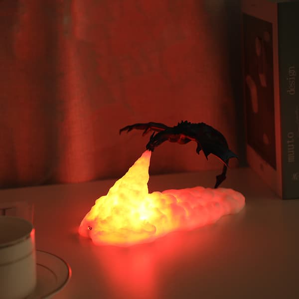 3D-printet Ilddrage Lampe Dekoration LED Natlys