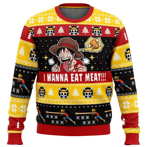 I WANNA EAT MEAT!! One Piece Grim Jultrøje Pullover Mænd 3D Trøje Topper 4XL EAT MEAT