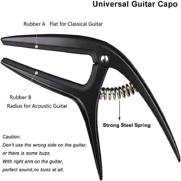 Snap-On gitarr-capo för 6-7 strängar akustisk elektrisk och klassisk gitarr (svart)
