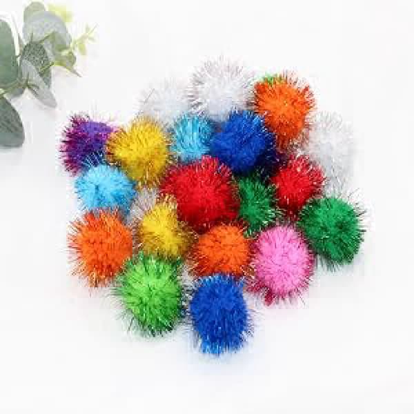Assorterede farver glitterbolde til katte, Min kats yndlingslegetøj, 3 cm store pompom kattelegetøj, 100-pak