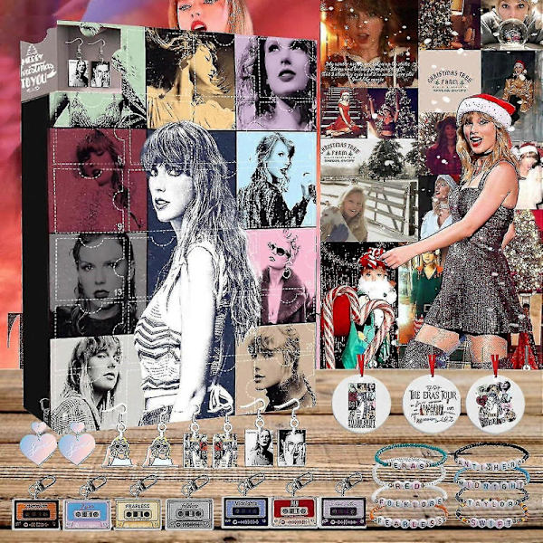 Taylor The Swift Julekalender med 24 Stykker Gave Juleakryl Dekoration og Armbånd Overraskelse Julefavoritter A