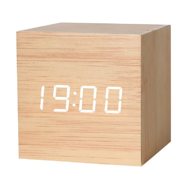 Digitalt vækkeur Træ LED Lys Multifunktionel Moderne Terning brown 8