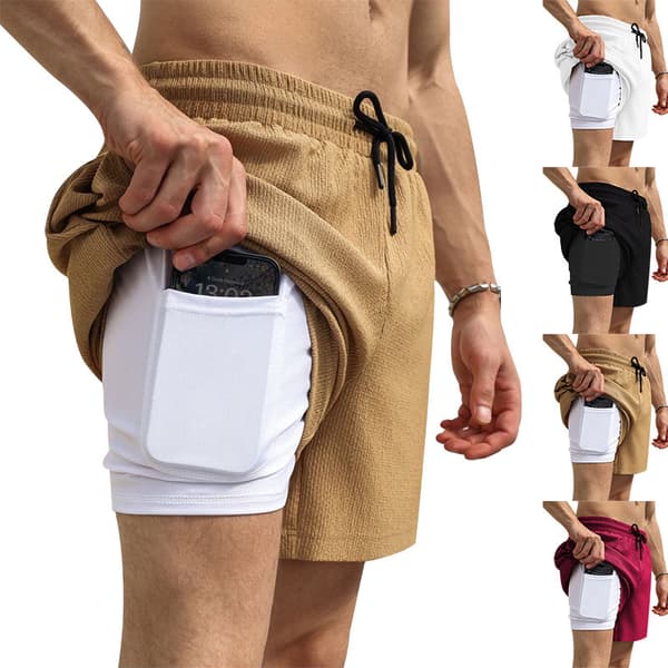 2-i-1 løpeshorts for menn, sportsshorts med fôr, hvit white M