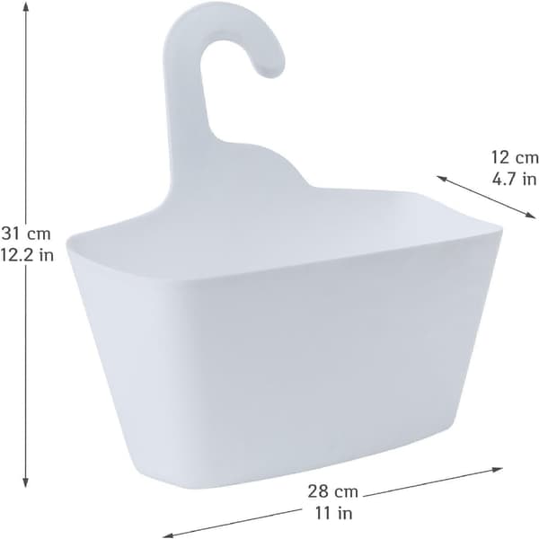 Elegant, vit hängande duschkorg i plast, 2 förvaringskorgar med krok