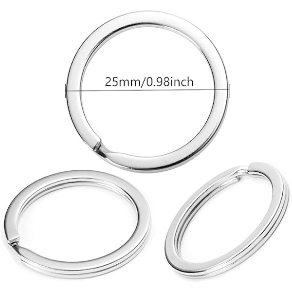 100 kpl ruostumattomasta teräksestä valmistettuja avaimenperiä, 25 mm avaimenperät, litteät avaimenperät, sopivat kaikenlaisille avaimille, tee-se-itse, askartelu (ruostumaton