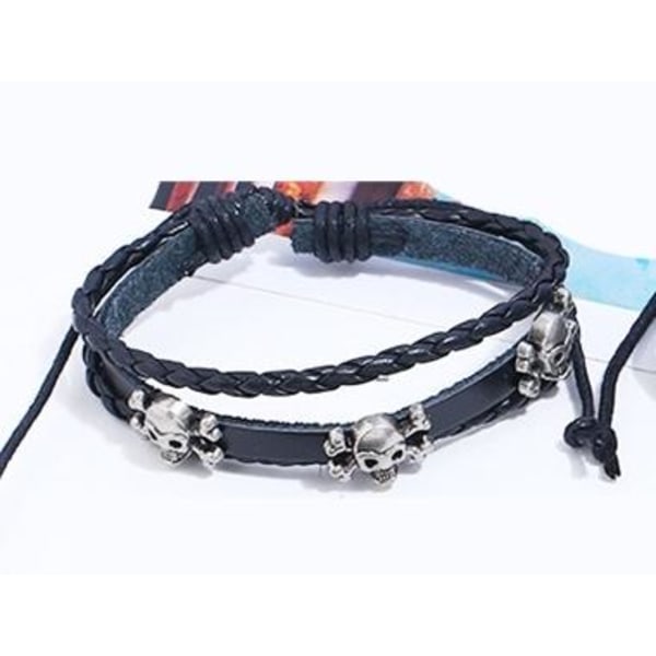 Handgjorda armband i äkta läder svart dödskalle svart one size Black
