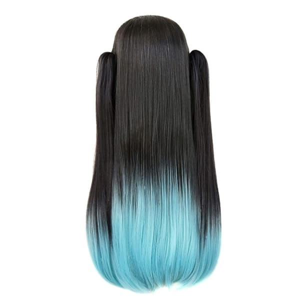 Unisex japansk anime cosplay paryk lang gradient sort blåt hår med haleklemmer (sort)