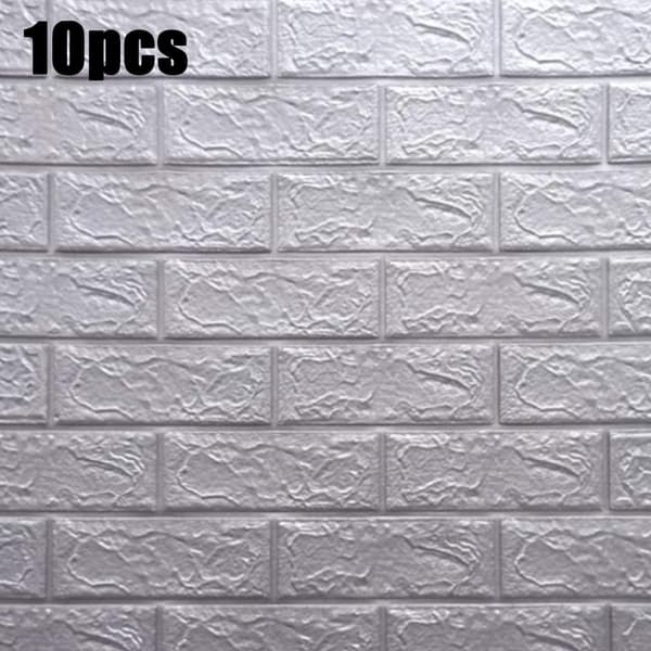 10-pakning 3D Flis Veggklistremerke Selvklebende Tapet grå&sølv-FF- grå&sølv grey&silver 10PCS