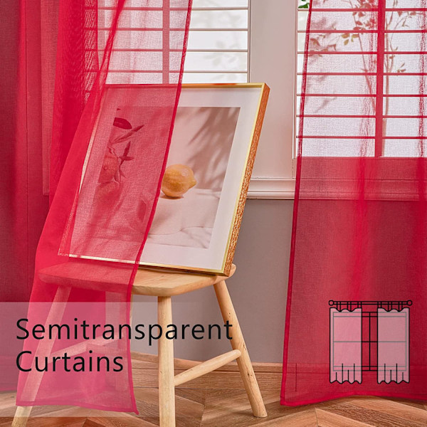 2 stk. gardiner i én farge (rød - 100*250cm)