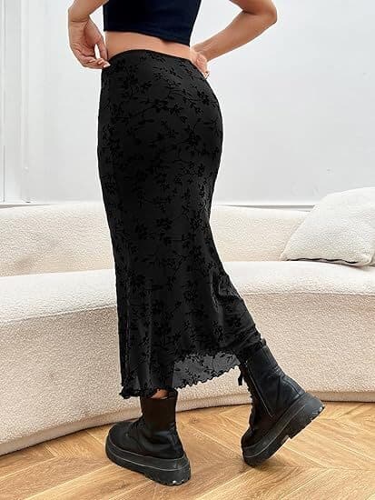 Salatkant Højtaljet Mesh Fishtail Bodycon Lang Nederdel til Kvinder sort black M