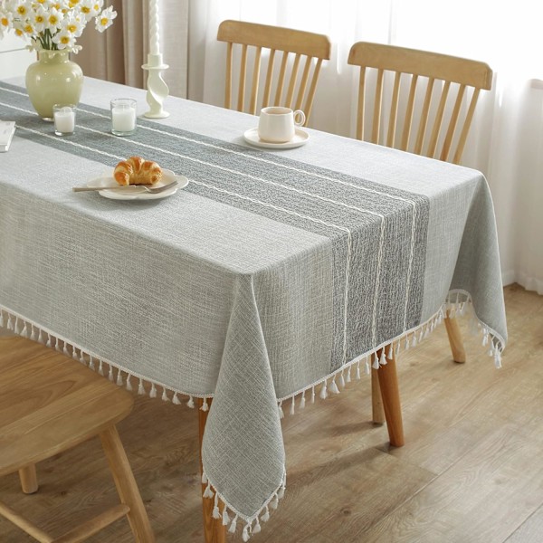 Bomuldslinneddug Vandtæt dug Rynkefri Rustik Spisebordsdug, Bløde Stofduge, Grå, 140 cm X 178 cm, 4-6 Sæder
