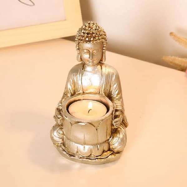 Buddha-statue lysestake, meditasjon buddha-statue lysestake dekorativ, meditasjon lysestake, harpiks aromaterapi lampekopp (gull) gold
