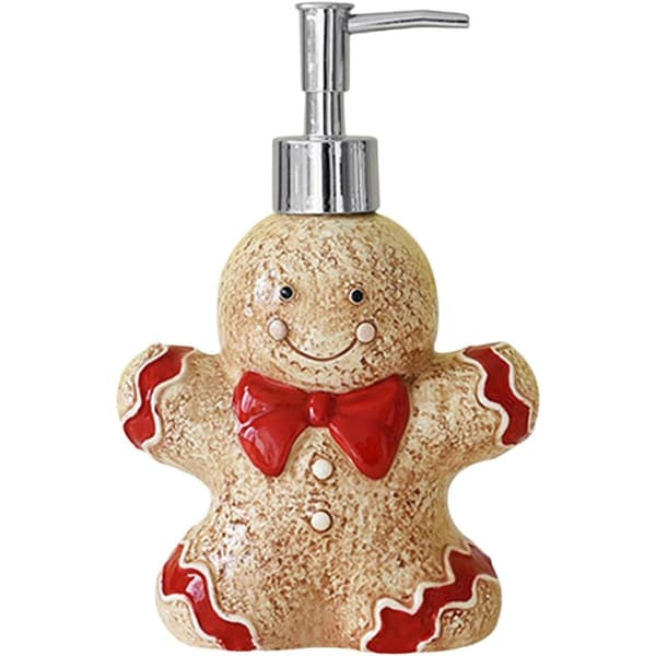 Pepperkake såpedispenser, 350 ml keramisk julehåndsåpedispenser, påfyllbar pepperkakemann lotiondispenser Little Bear