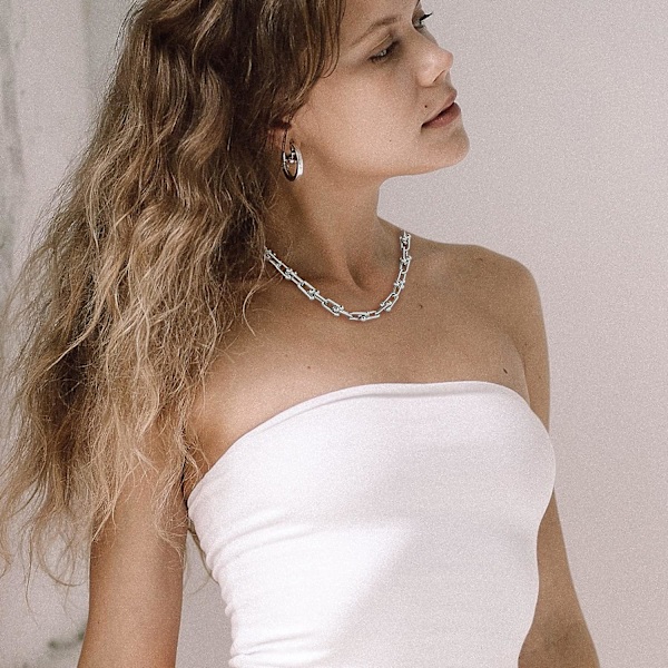U-formad länk kedja choker halsband titan djärvt chunky halsband för kvinnor Silver