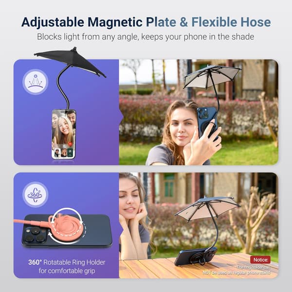 Magnetisk telefonparaply til sol, udendørs telefonparasol med fleksibelt vinkeldesign