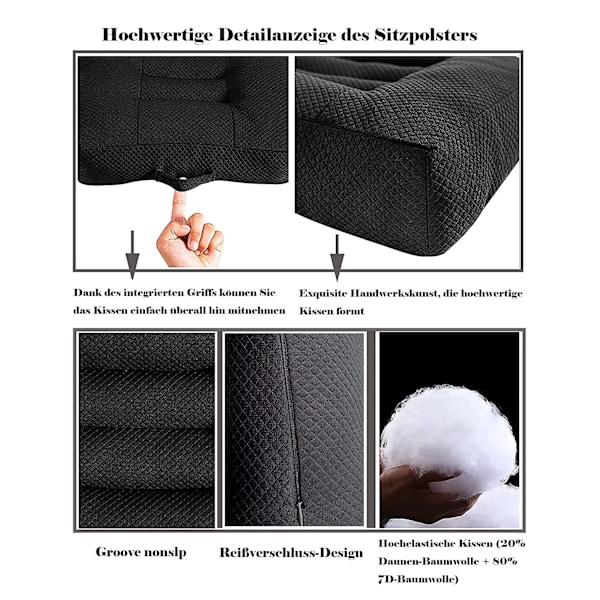 Sædepude / booster sæde bil, sædepude / stol pude 40x40 kontorstol ergonomisk ortopædisk sædepude til spisebord stole sort h Black